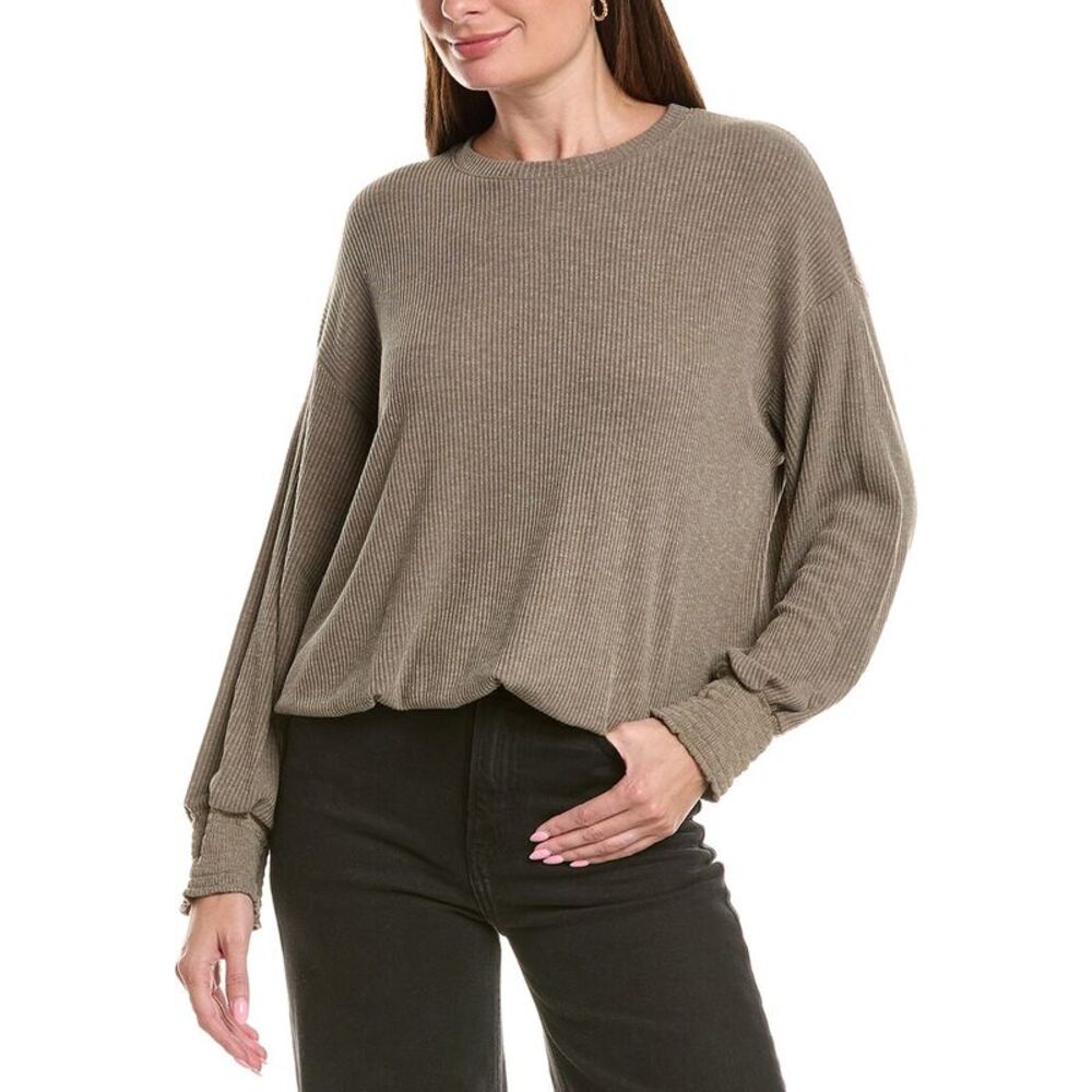 Michael Stars Womens  Tia Ribbed Crewneck Sweatshirt, Blue